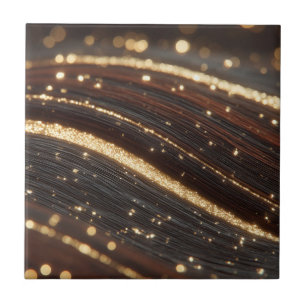 Dark Walnut Wood Grain with Sparkling Gold Rivers Tile