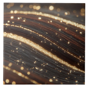 Dark Walnut Wood Grain with Sparkling Gold Rivers  Tile