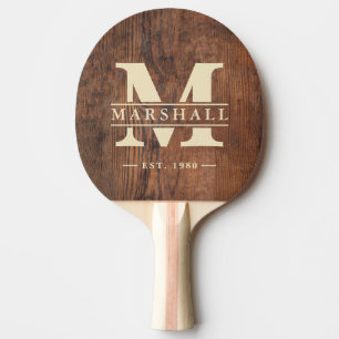 Dark Walnut Wood Monogram & Name Overlay Ping Pong Paddle