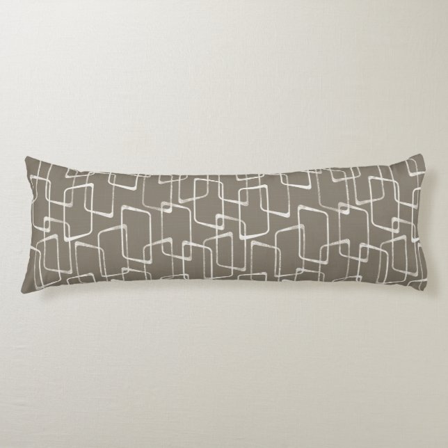 Dark Warm Grey Retro Lino Print Geometric Pattern Body Cushion (Front)