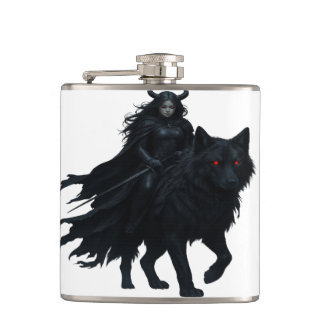 Dark Warrior on Shadowwolf - Mystical Fan Hip Flask