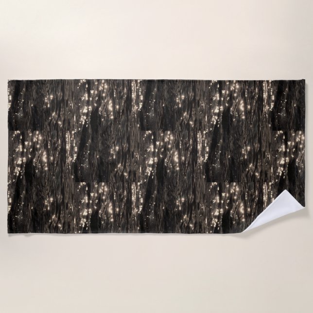 Dark water moonlight sparkle reflection black beach towel (Front)