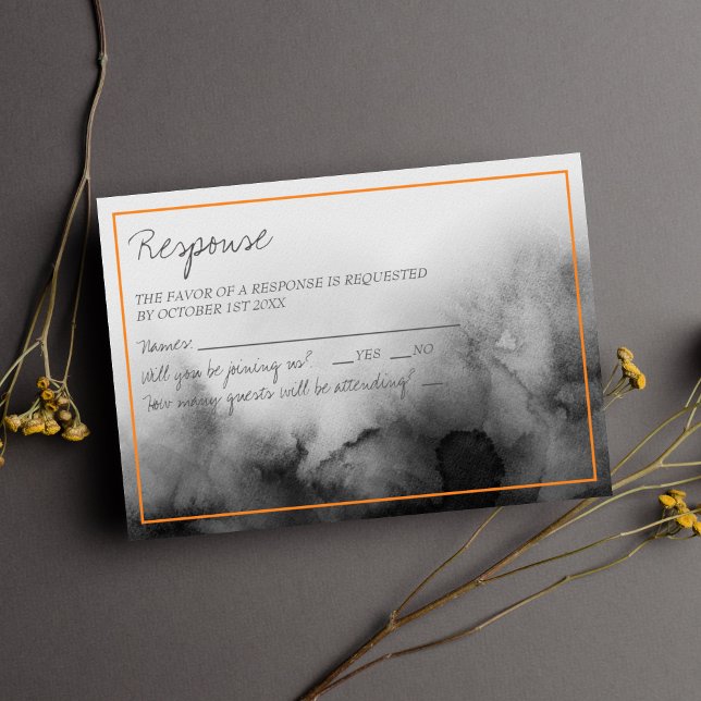 Dark Watercolor Black Orange Halloween Wedding RSVP Card (Creator Uploaded)