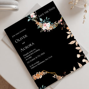 Dark watercolor flower Save the Date Invitation
