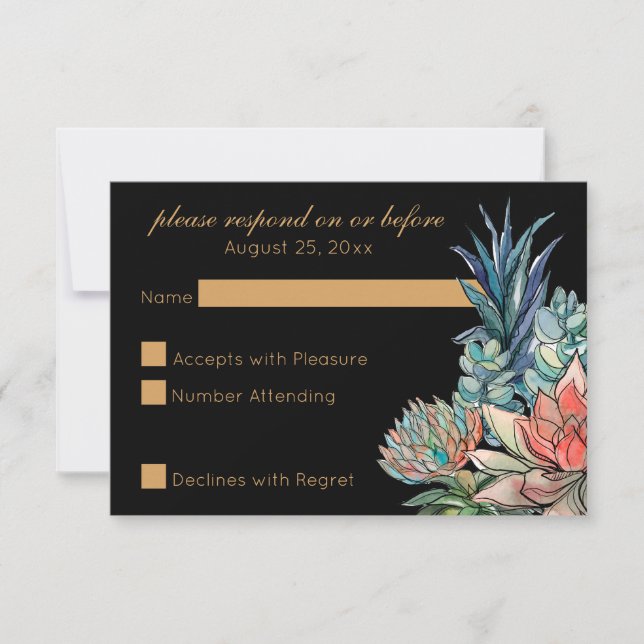 Dark Watercolor Succulent RSVP (Front)