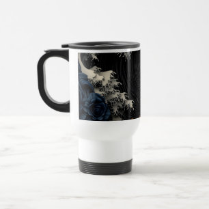 Dark Waves & Blue Rose – Elegant Japanese Art Travel Mug