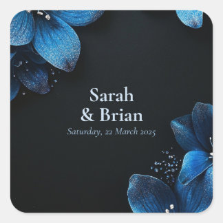Dark wedding gift sticker glitter blue flowers