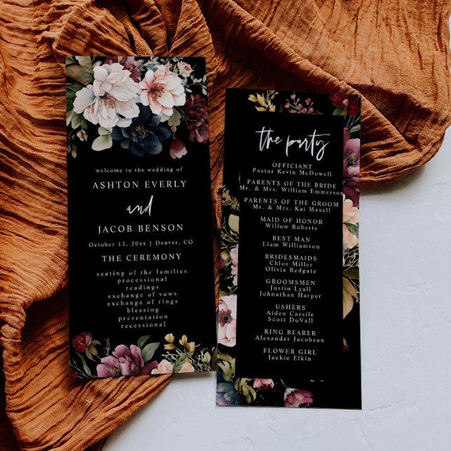 Dark Wedding Stationery Floral Wedding Programs (Creator Uploaded)