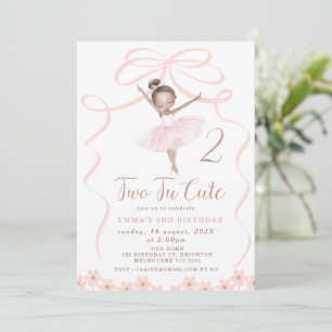 Dark Whimsical Ballerina Two Tu Cute Birthday  Invitation