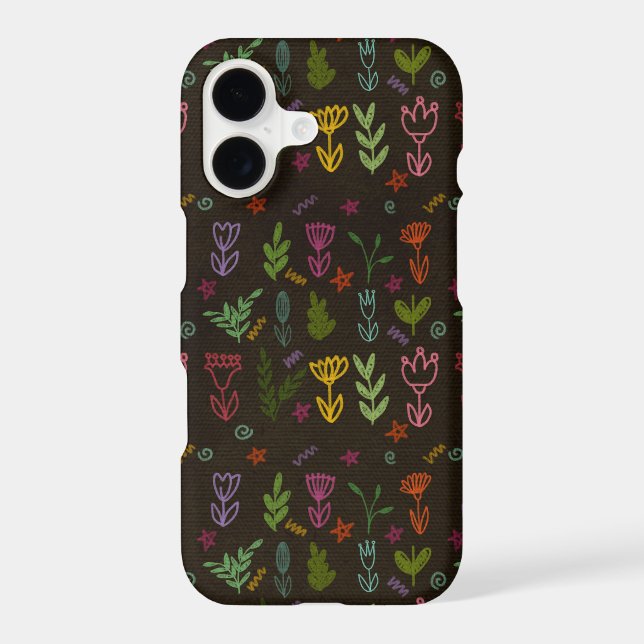 Dark Whimsical Wildflower Doodles Botanical Phone  (Back)
