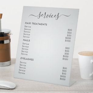 Dark White Minimalist Salon Services Price List Pedestal Sign