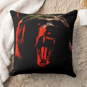 Dark Wild Bear Portrait in Dramatic Lighting Cushion