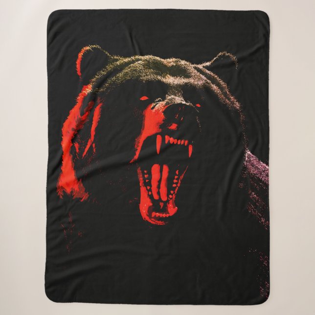 Dark Wild Bear Portrait in Dramatic Lighting Sherpa Blanket (Front)