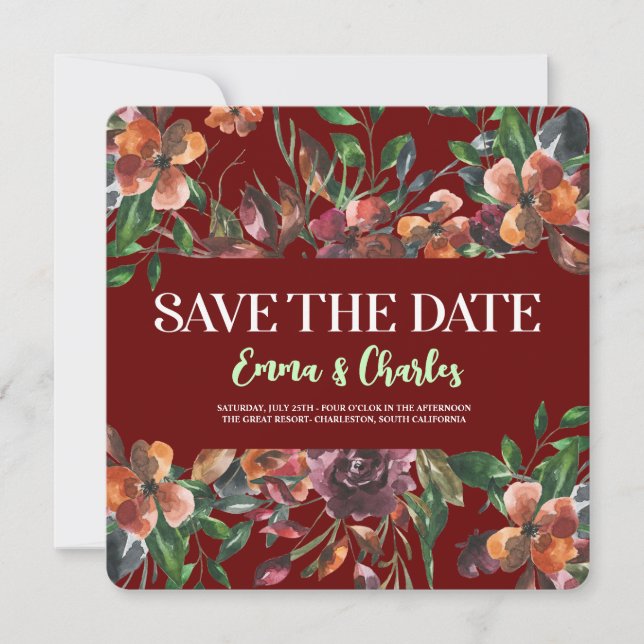Dark Wild Flowers Save The Date  Invitation (Front)