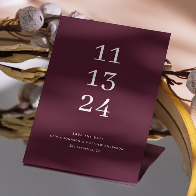 Dark Wine Fall Wedding | Minimalist Burgundy Plum Save The Date (Creator Uploaded)