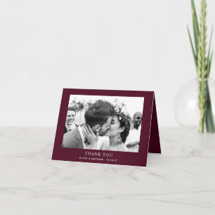 Dark Wine Fall Wedding Rich Burgundy Plum Photo Thank You Card