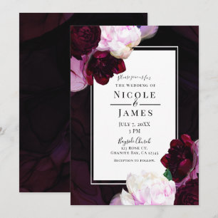 Dark Wine Moody Floral Modern Elegant Glam Wedding Invitation