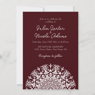 Dark Wine Red Brown Abstract Mandala Wedding Invitation