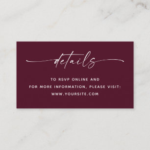Dark Wine Wedding Details + QR. Rich Burgundy Plum Enclosure Card