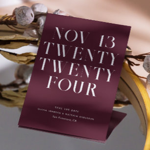Dark Wine Wedding. Modern Minimalist Burgundy Plum Save The Date