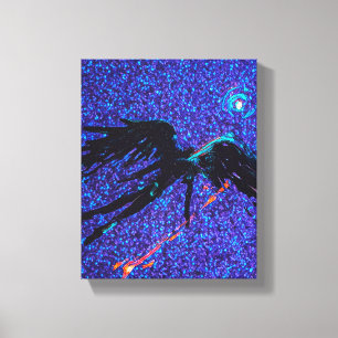 Dark winged figure flying across the space canvas print