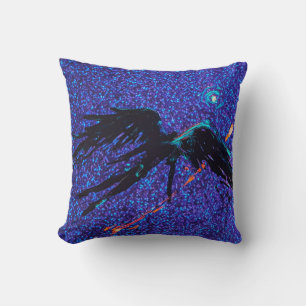 Dark winged figure flying across the space cushion