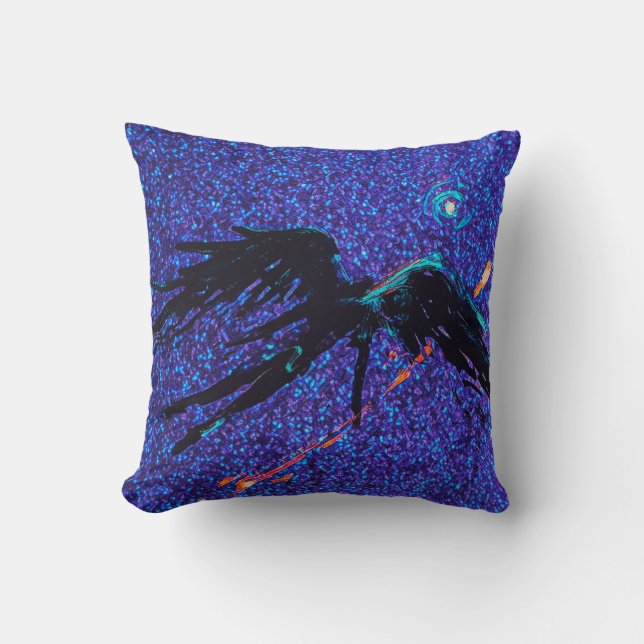 Dark winged figure flying across the space cushion (Front)