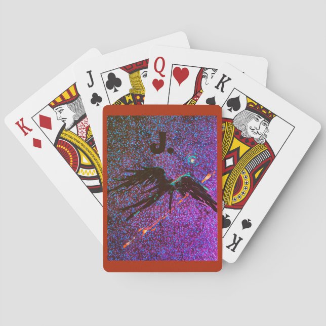 Dark winged figure flying across the space playing cards (Back)