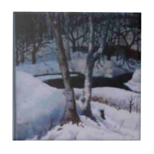 Dark winter day on snow covered Elk River Tile