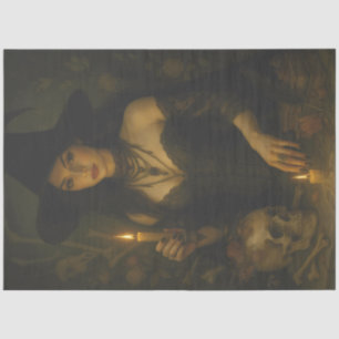 Dark Witch with Candle and Skull Gothic Halloween Tissue Paper