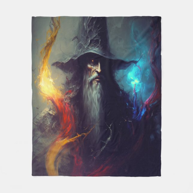 Dark Wizard Fantasy Blanket | Mage Art (Front)