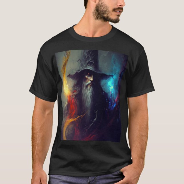 Dark Wizard Fantasy Shirt | Arcane Mage Art (Front)