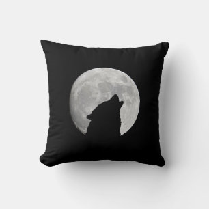 Dark Wolf and a Full Moon at Night Cushion