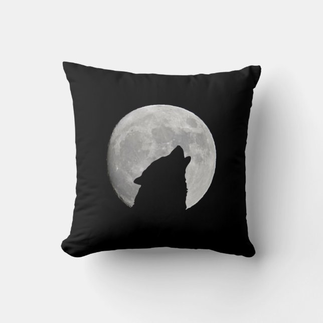 Dark Wolf and a Full Moon at Night Cushion (Front)