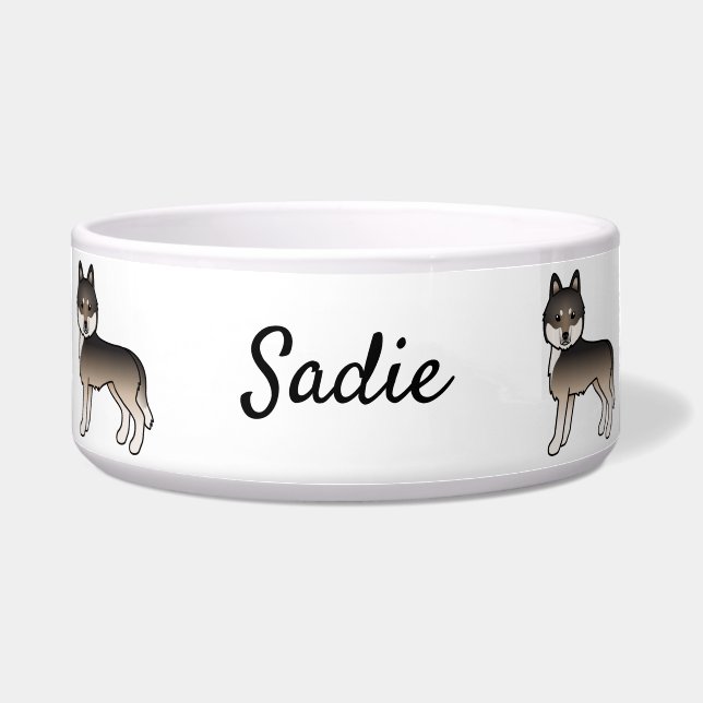 Dark Wolf Grey Siberian Husky Cartoon Dog & Name (Front)