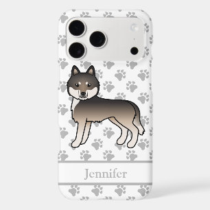 Dark Wolf Grey Siberian Husky Cartoon Dog & Name