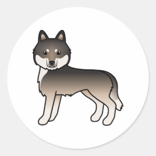 Dark Wolf Grey Siberian Husky Cute Cartoon Dog Classic Round Sticker