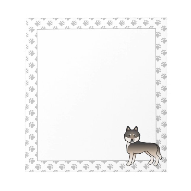 Dark Wolf Grey Siberian Husky Cute Cartoon Dog Notepad (Front)