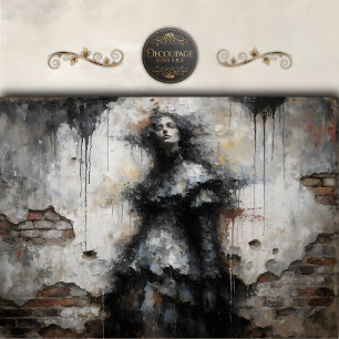 Dark Woman in Crumbling Wall Decoupage Tissue Paper
