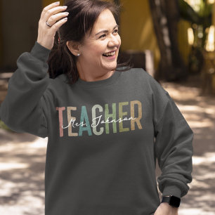 Dark Womens Retro Teacher Appreciation Custom Name Sweatshirt