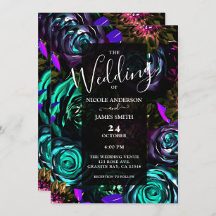 Dark Wonderland Bold Glam Floral Flowers Wedding Invitation