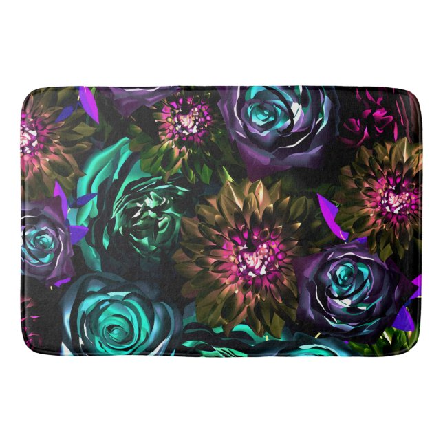 Dark Wonderland Bold Glamour Floral Flowers Bath Mat (Front)