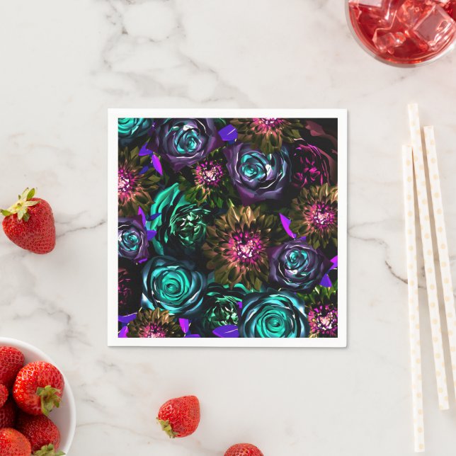 Dark Wonderland Bold Glamour Floral Flowers Party Napkin (Insitu)