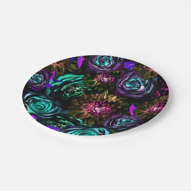 Dark Wonderland Bold Glamour Floral Flowers Party Paper Plate (Angled)