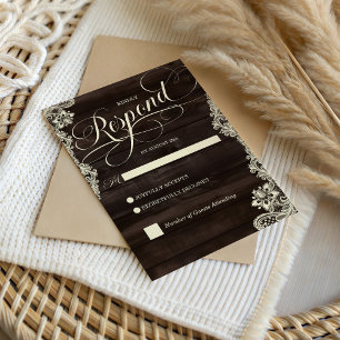 Dark Wood and Lace Rustic Wedding Response Card