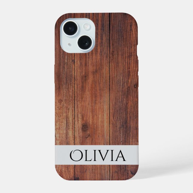 dark wood and modern personalized  iPhone 15 case (Back)