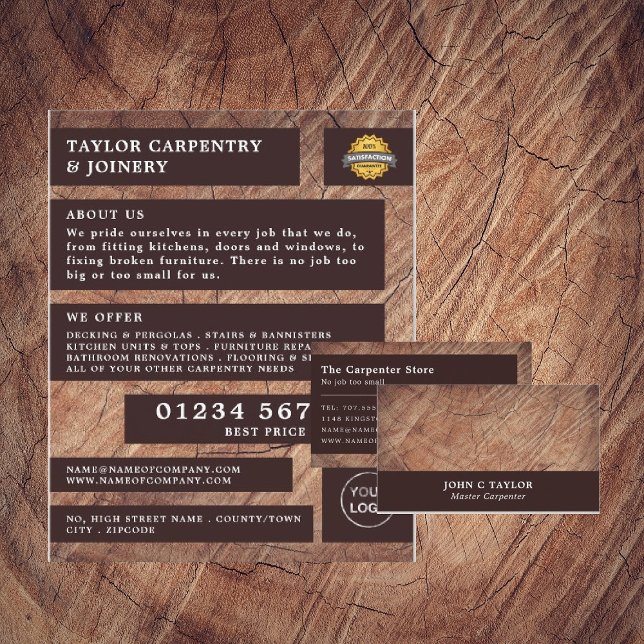 Dark Wood, Carpentry, Carpenter Business Card (Creator Uploaded)
