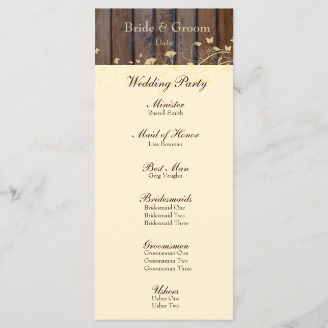 Dark Wood Cream Floral Leaves Wedding Program Programme (Front)