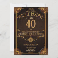Dark Wood Gold Whiskey Photo 40th Birthday Invitat