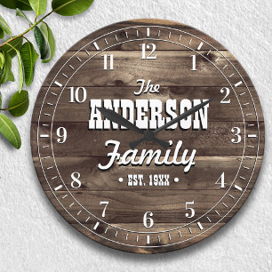 Dark Wood Grain Personalised Family Name Large Clock
